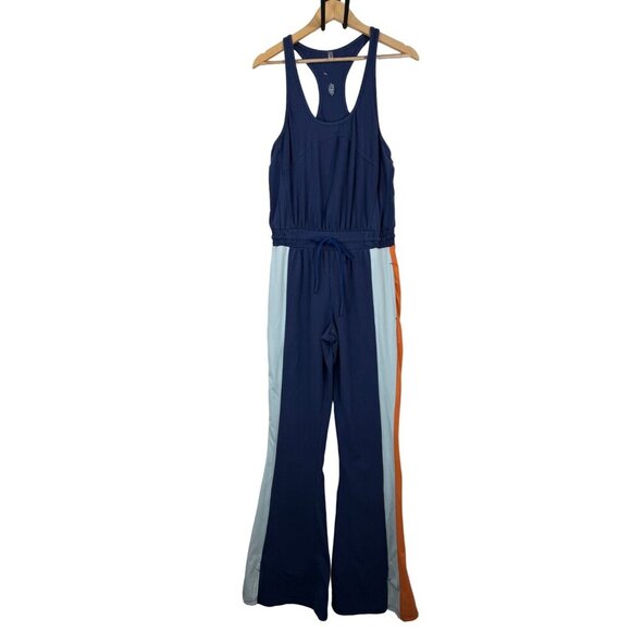 Free People Movement Flow Flare one piece Jumpsuit navy sz M - Picture 2 of 9